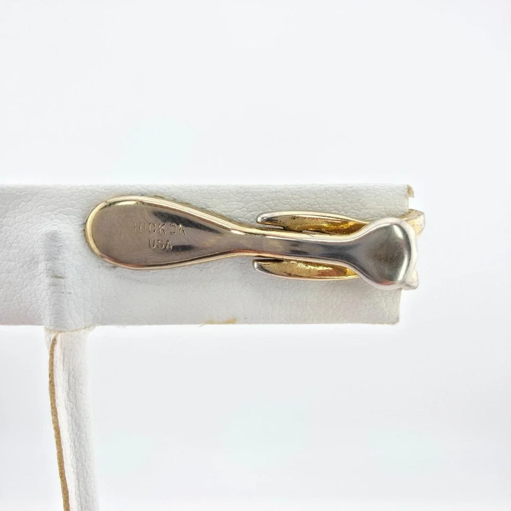 Vtg HICKOK USA Initial 'J' Tie Clip Tie Bar Tie Clasp Men's Silver & Gold Tone